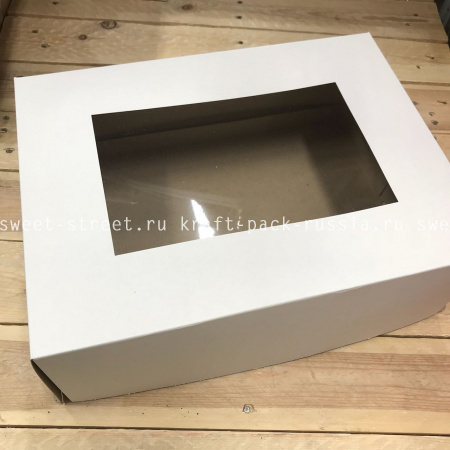  Коробка для торта из микрогофрокартона 30х40х26 см с окном, белая (2)/ под заказ