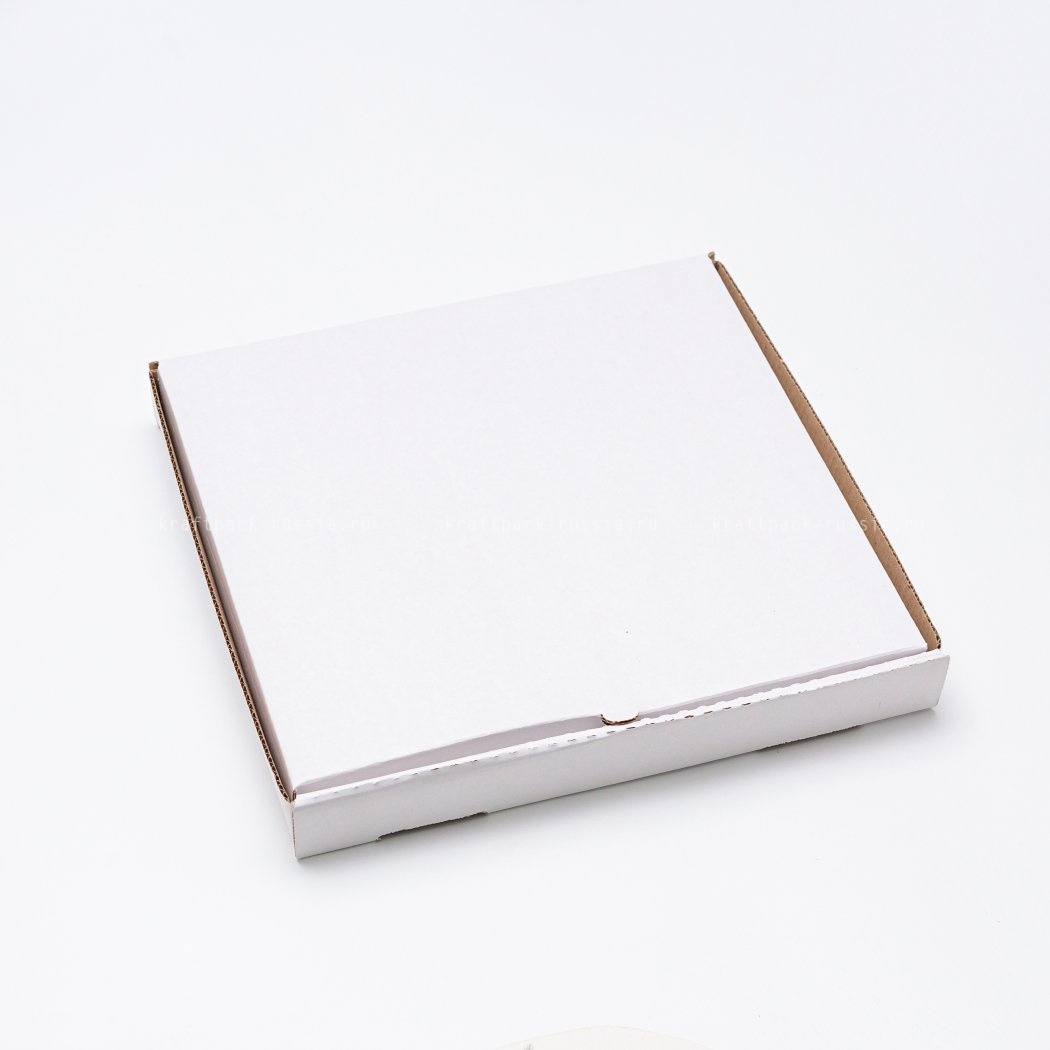 Коробка для пиццы и пирога из микрогофрокартона 33х33х4 см, белая (2)