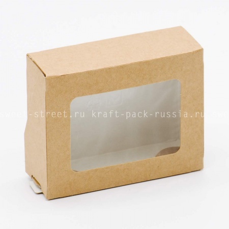 Коробка универсальная 10х8х3,5 см с окном, крафт - Tabox 300 (5)