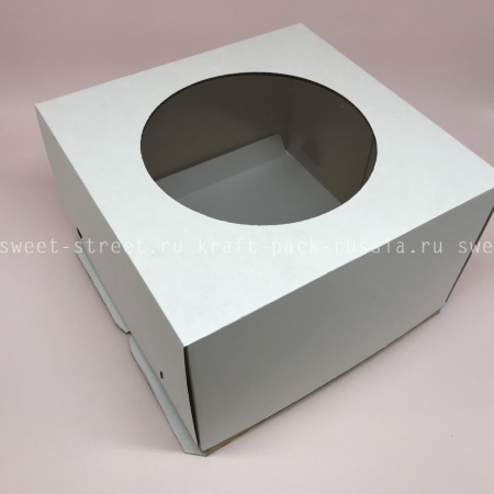  Коробка для торта из микрогофрокартона 30х30х19 см с окном, белая Pasticciere (2)