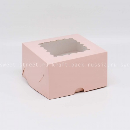  Коробка для 4 капкейков 17х17х10 см с окном со вставкой, розовая (2)/ под заказ