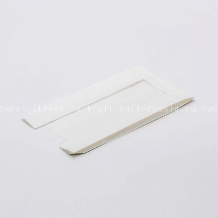 Пакет 14х25х6 см с окном, бумажный белый (3)