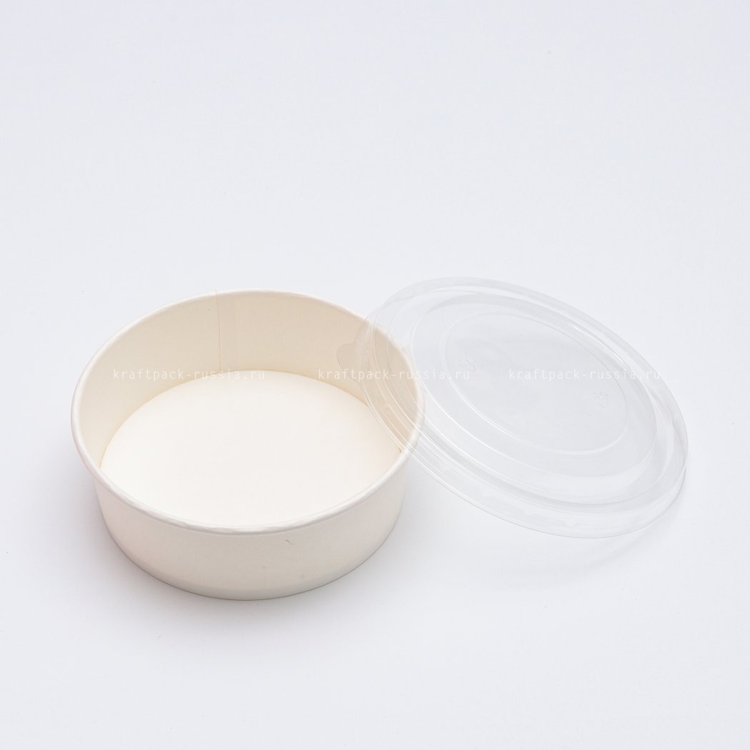 Крышка пластиковая прозрачная к контейнеру бумажному для салата 500 мл (2) - Round