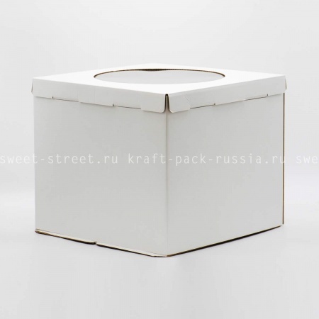 Коробка для торта из микрогофрокартона 40х40х35 см с окном, белая (2)