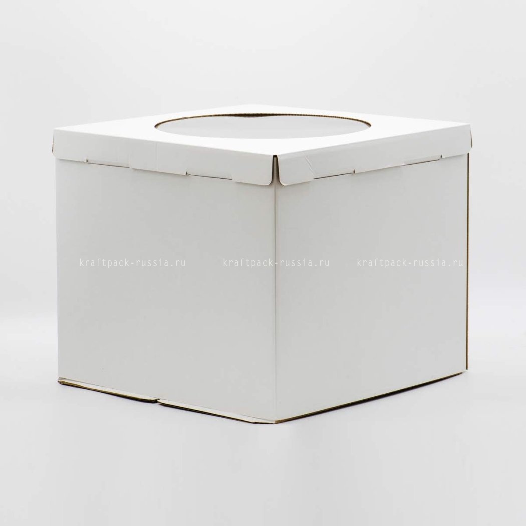 Коробка для торта из микрогофрокартона 30х30х30 см с окном, белая Pasticciere (2)