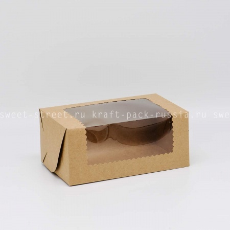  Коробка для торта 23х13х10 см с окном, крафт (2)/ под заказ