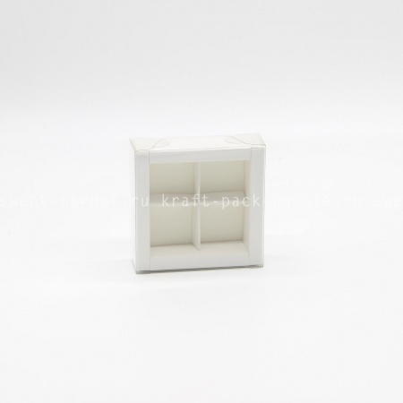 KRAFTPACK Коробка для 4 конфет 8х8х3 см, с пластиковой крышкой, белая (2)