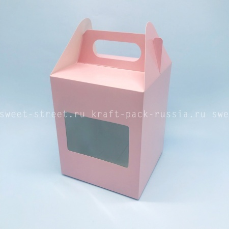  Коробка 16х16х20 см Домик, с окном, с ручками, розовый (2) /под заказ