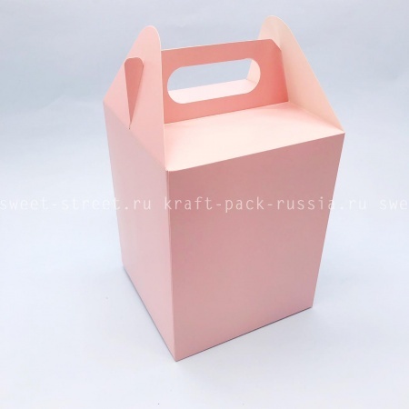  Коробка 16х16х20 см Домик, с ручками, розовый (2)
