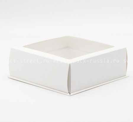 Крышка к коробке 16х16х6 см с двойным бортиком, с окном, белая (Силаева 3)