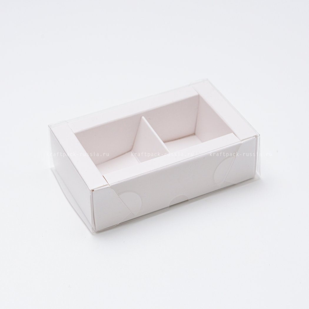 KRAFTPACK Коробка для 2 конфет 8х4х3, с пластиковой крышкой, белая (2)