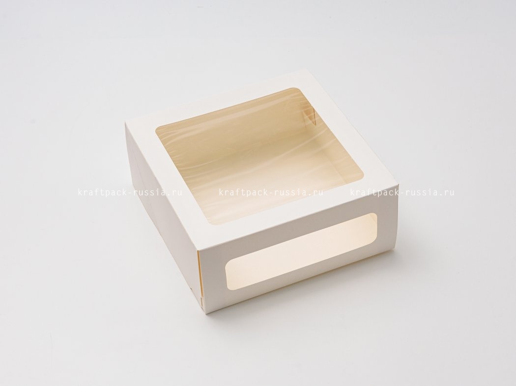 Коробка для торта 26х26х10 см с 2-мя окнами, белая Cake Window White (4)