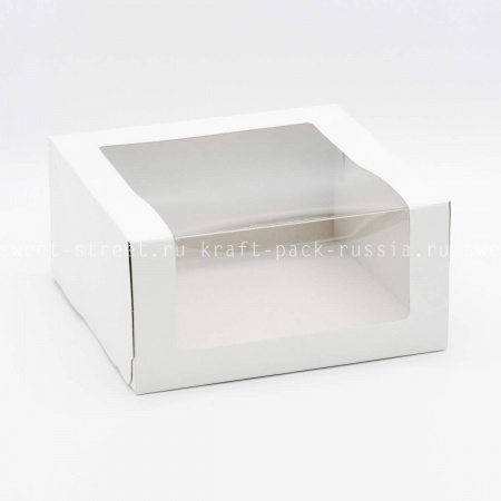 Коробка для торта 22,5х22,5х11 см с окном, белая самосборная Pasticciere (3)