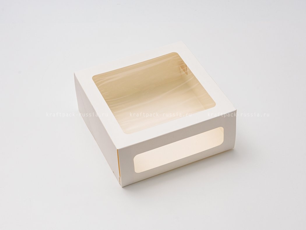 Коробка для торта 24х24х10 см с 2-мя окнами, белая Cake Window White (4)