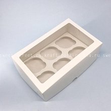 Коробка для 6 капкейков 17х25х10 см, со вставкой, с окном, белая - Pasticciere (2) /