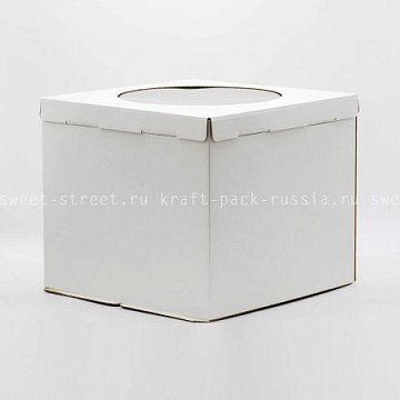  Коробка для торта из микрогофрокартона 40х40х35 см с окном, белая (2) / поз заказ