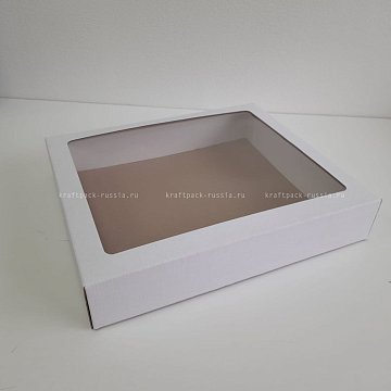 KRAFTPACK Коробка из микрогофрокартона 32х37х7 см (крышка с окном + дно), белая (2)