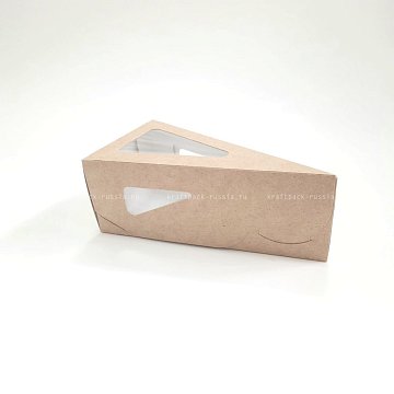 РАСПРОДАЖА Коробка для кусочка торта 16х16х8 см, высота 6 см, с ламинацией КРАФТ (2)