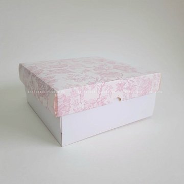 KRAFTPACK Крышка к коробке 16х16х3 см с двойным бортиком, Розовые цветы (Силаева 3) (2)