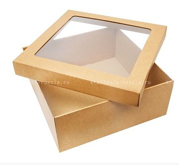 Коробка универсальная из микрогофрокартона 30х30х12 см с окном, крафт