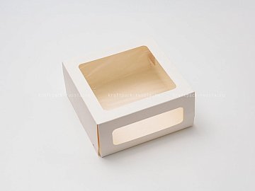 Коробка для торта 22х22х10 см с 2-мя окнами, белая Cake Window White (3)