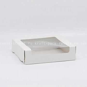  Коробка для пирожных 22,5х22,5х6 см с окном, белая - КТ 60 Pasticciere (2)/ под заказ