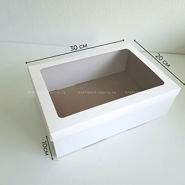 KRAFTPACK Коробка из микрогофрокартона с окном 30х20х10 см (крышка + дно), белая (2)