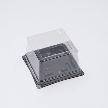 РАСПРОДАЖА Упаковка пластиковая для пирожного 13,8х13,8х8 см, черная (2)