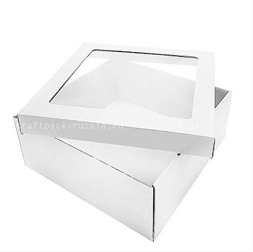 Коробка универсальная из микрогофрокартона 30х30х12 см с окном, белая