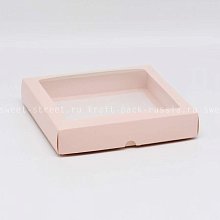  Крышка к коробке 16х16х3 см с двойным бортиком, с окном, розовая/ (Силаева 3)/ под заказ 