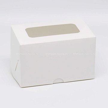 KRAFTPACK Коробка для 2 капкейков 16х10х10 см со вставкой, с окном, белая (2)
