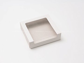 Коробка для пирожных 22,5х22,5х6 см с окном, белая - КТ 60 (2)