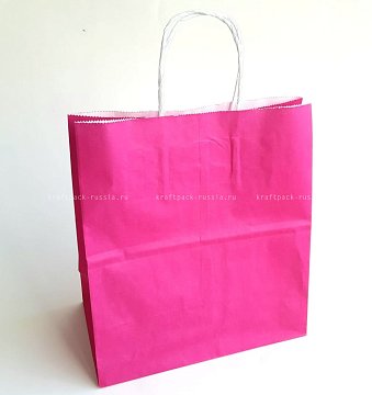 Пакет бумажный 24х26,5х14 см, Розовый, с кручёными ручками (2)
