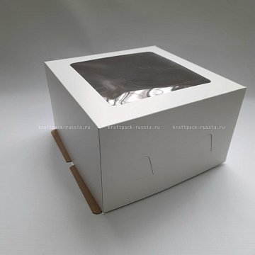 KRAFTPACK Коробка для торта 25х25х15 см с окном, белая (2)