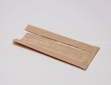 Пакет 10х25х4 см, бумажный крафт, с окном (3)