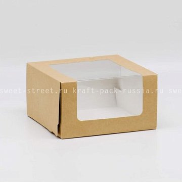 Коробка для торта 18х18х10 см с окном, крафт Pasticciere (2)