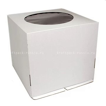 KRAFTPACK Коробка для торта 22,5х22,5х23 см с окном, белая (2)