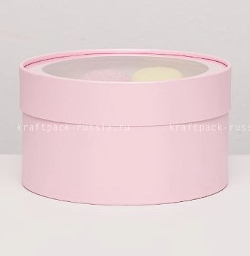 Коробка подарочная круглая с окном 18х10 Розовая (2) 