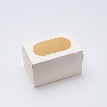  РАСПРОДАЖА Коробка для 2 капкейков 16х10х10 см с окном, со вставкой, белая - Muf 2 PRO I WW (3)