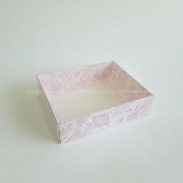 KRAFTPACK Коробка 15х12х4 см с прозрачной крышкой, Розовые цветы (2)