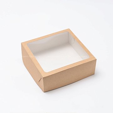 KRAFTPACK Коробка для пирожных 21х21х7,5 см с окном, крафт (2)