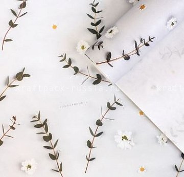 Упаковочная бумага Цветы белые, 70х100 см, 5 шт (2)