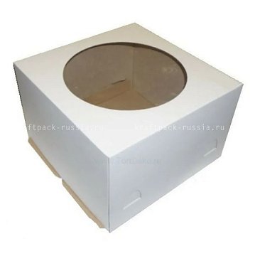 Коробка для торта из микрогофрокартона 30х30х19 см, с окном, белая Pasticciere (2)
