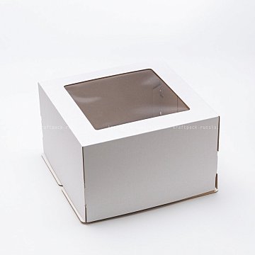 KRAFTPACK Коробка для торта из микрогофрокартона 30х30х19 см с окном, белая (2)