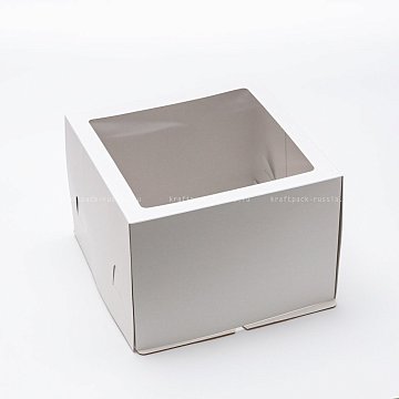 KRAFTPACK Коробка для торта плотная 28,5х28,5х20 см, с окном белая (2)