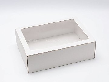 Коробка универсальная из микрогофрокартона 40х30х12 см, белая с окном(2)
