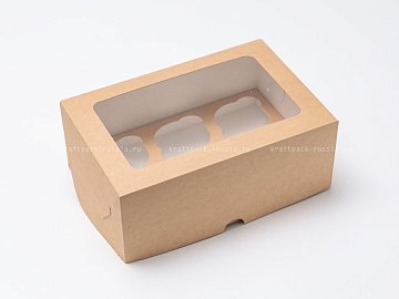 KRAFTPACK Коробка 17х25х10 см (подходит для 6 капкейков), с окном крафт (2)