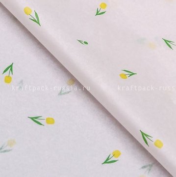Бумага тишью Желтые цветы, РОЗОВЫЙ ФОН, 50х70 см, 4 шт (2)