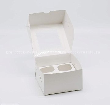 KRAFTPACK Коробка 17х17х10 см (подходит для 4 капкейков) с окном, белая (2)