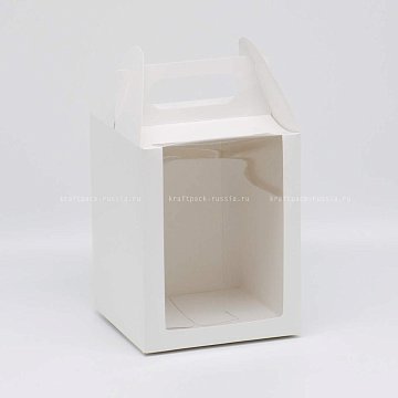 KRAFTPACK Коробка 16х16х20 см Домик, с большим окном, с ручками, белый (2)